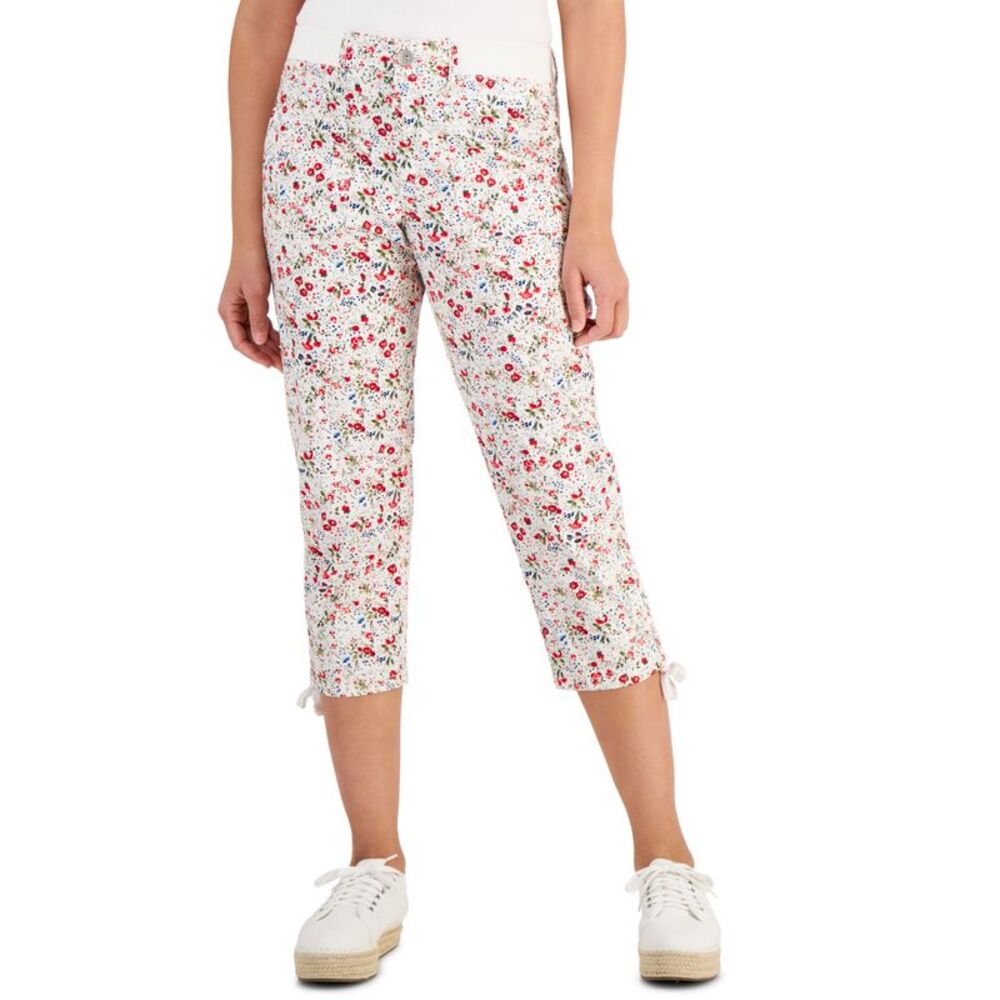 Style & Co Womens Printed Tie Hem Cropped Pants
